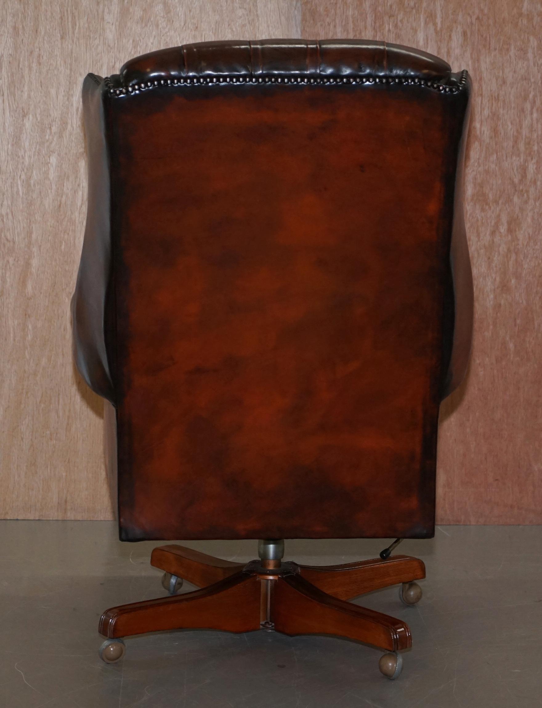 Harrods Chesterfield Restored Cigar Brown Leather Directors Captains Chair 7
