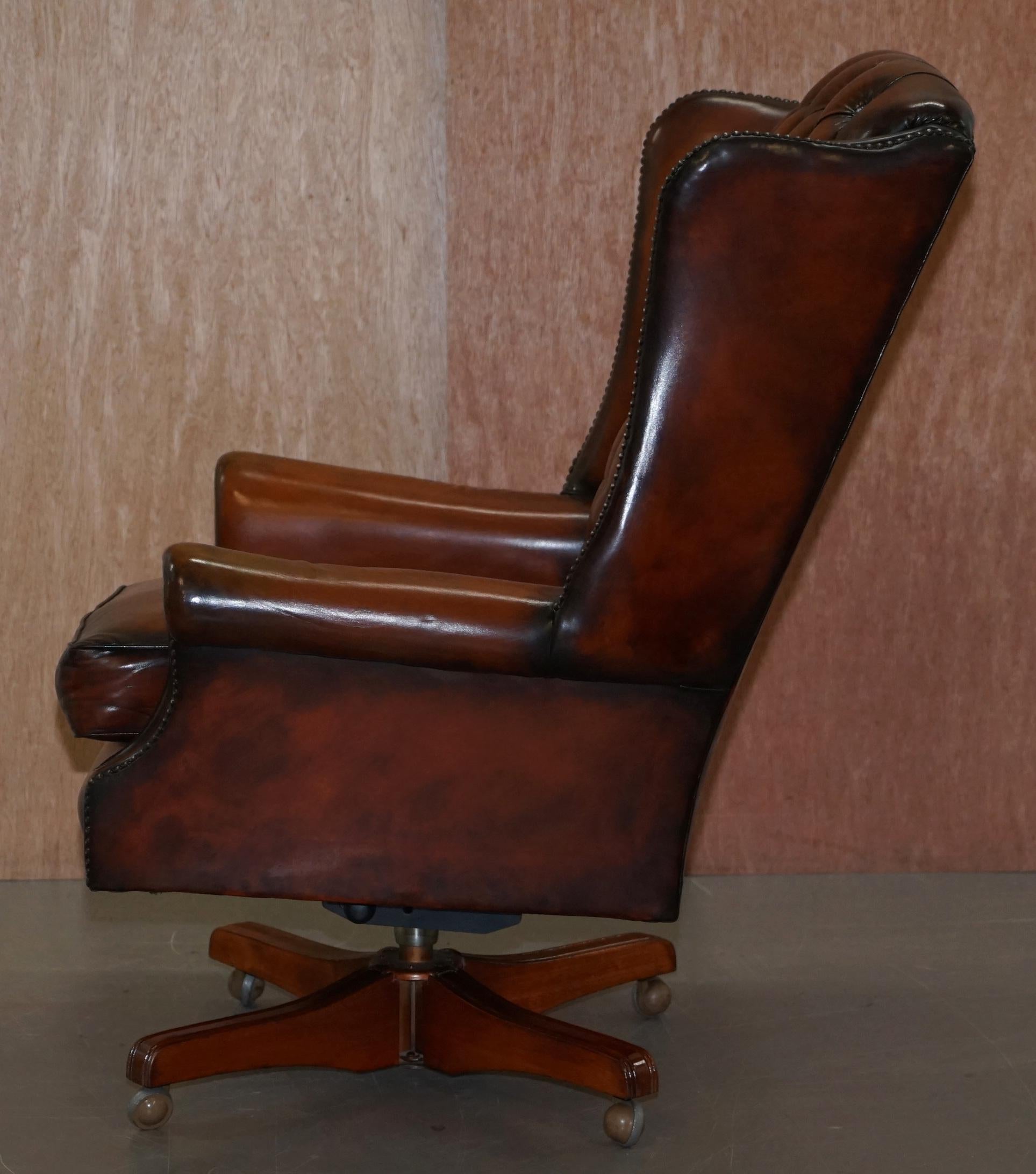 Harrods Chesterfield Restored Cigar Brown Leather Directors Captains Chair 10