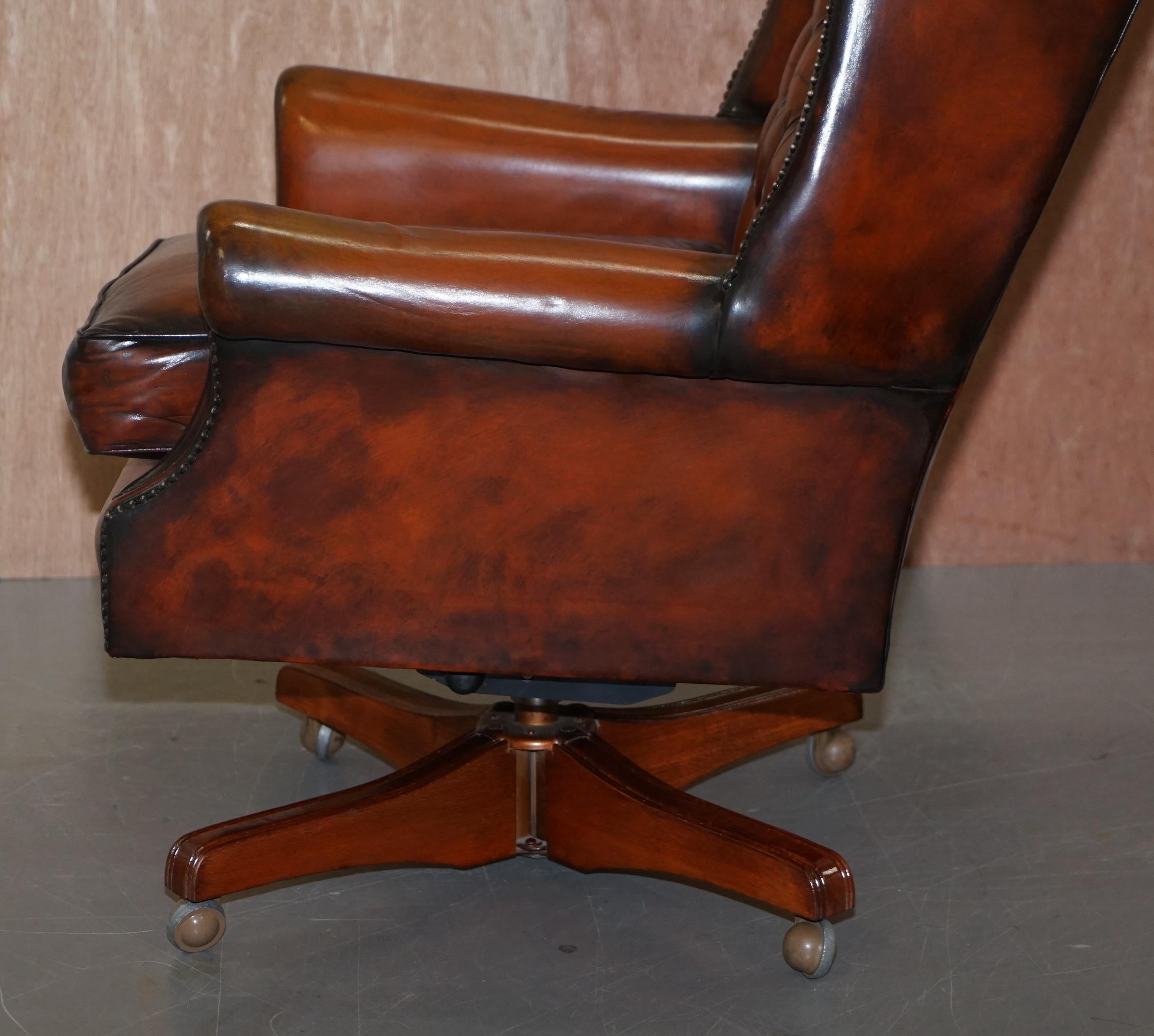 Harrods Chesterfield Restored Cigar Brown Leather Directors Captains Chair 11