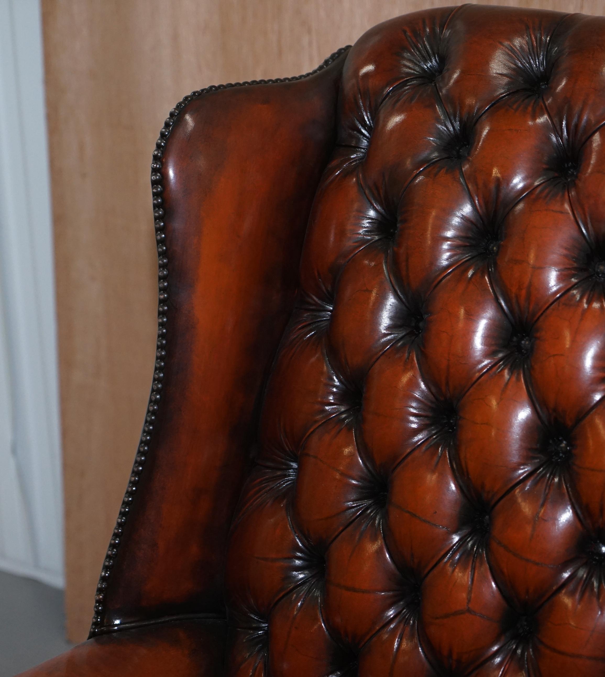 English Harrods Chesterfield Restored Cigar Brown Leather Directors Captains Chair