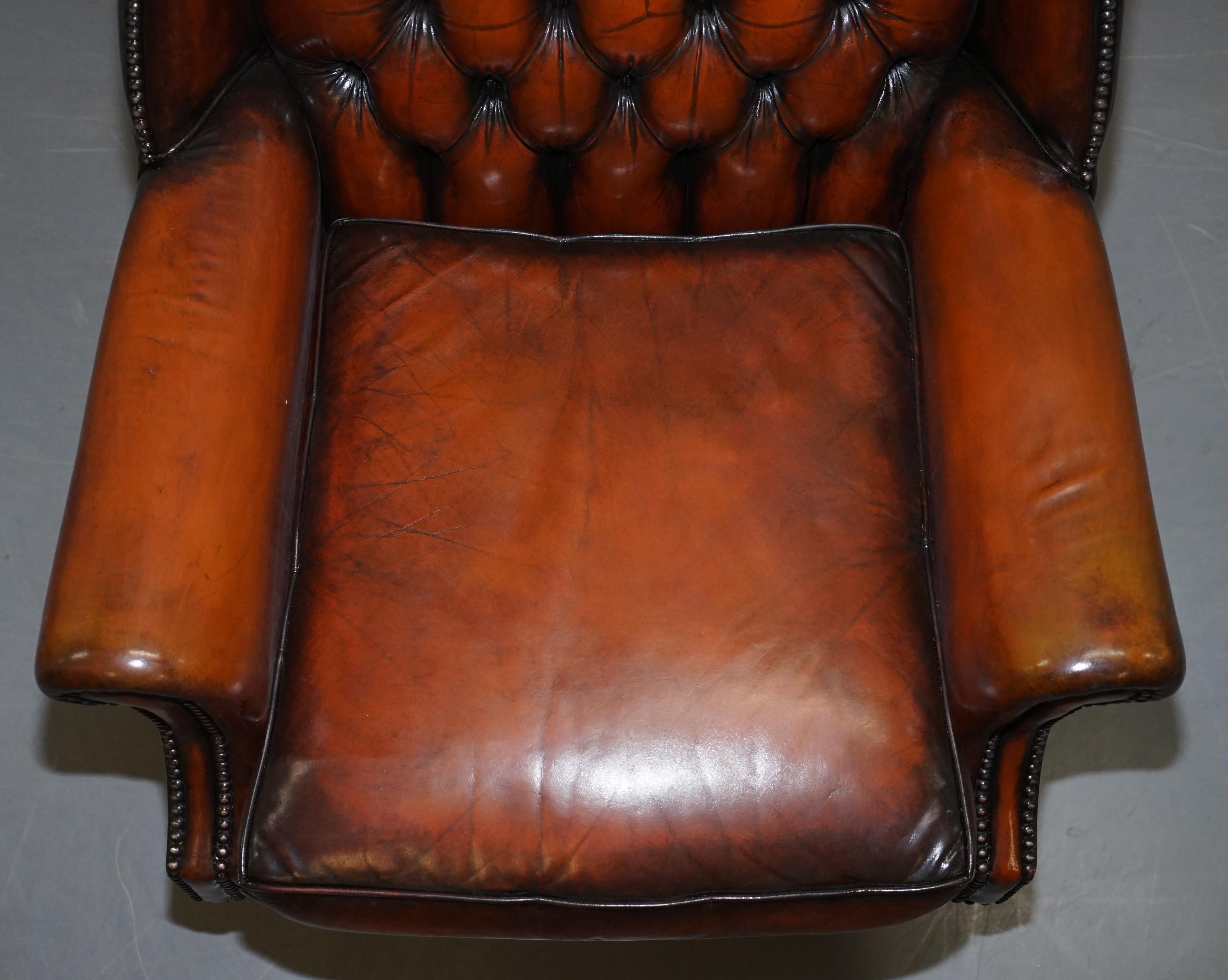 Hand-Crafted Harrods Chesterfield Restored Cigar Brown Leather Directors Captains Chair