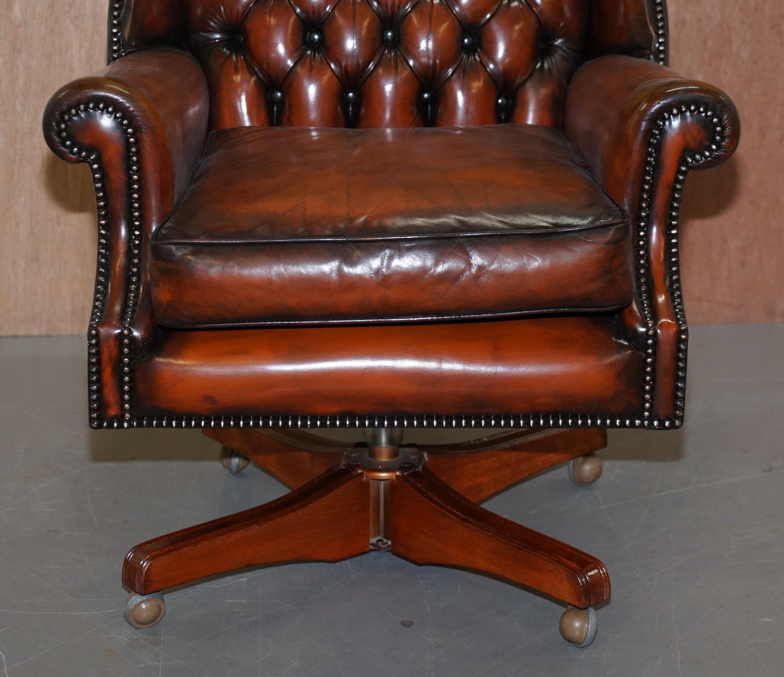 Harrods Chesterfield Restored Cigar Brown Leather Directors Captains Chair 1