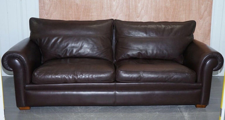 Hand-Crafted Harrods Divine Duresta Garrick 3 Seater Brown Leather Sofa Feather Filled For Sale