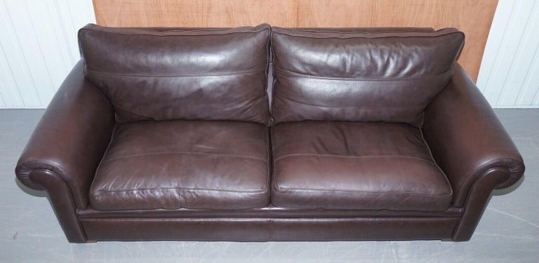 20th Century Harrods Divine Duresta Garrick 3 Seater Brown Leather Sofa Feather Filled For Sale