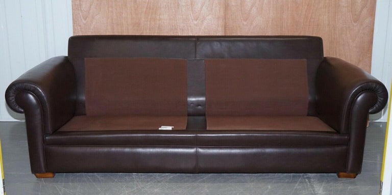 Harrods Divine Duresta Garrick 3 Seater Brown Leather Sofa Feather Filled For Sale 3