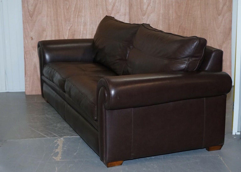 Harrods Divine Duresta Garrick 3 Seater Brown Leather Sofa Feather Filled For Sale 4