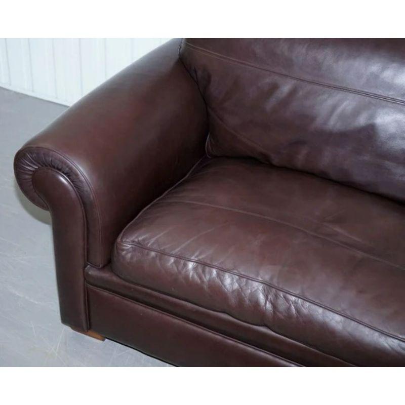 British Harrods Divine Duresta Garrick Three Seater Sofa Brown Leather Feather Filled For Sale