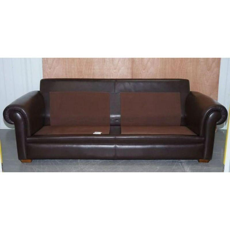 Harrods Divine Duresta Garrick Three Seater Sofa Brown Leather Feather Filled In Good Condition For Sale In Pulborough, GB