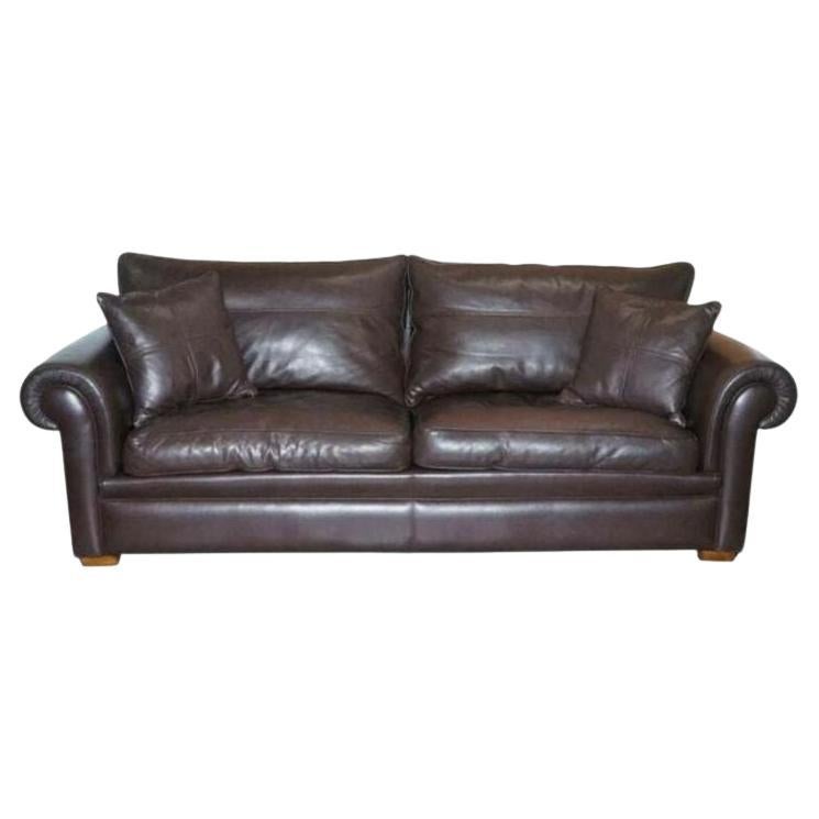 Harrods Divine Duresta Garrick Three Seater Sofa Brown Leather Feather Filled