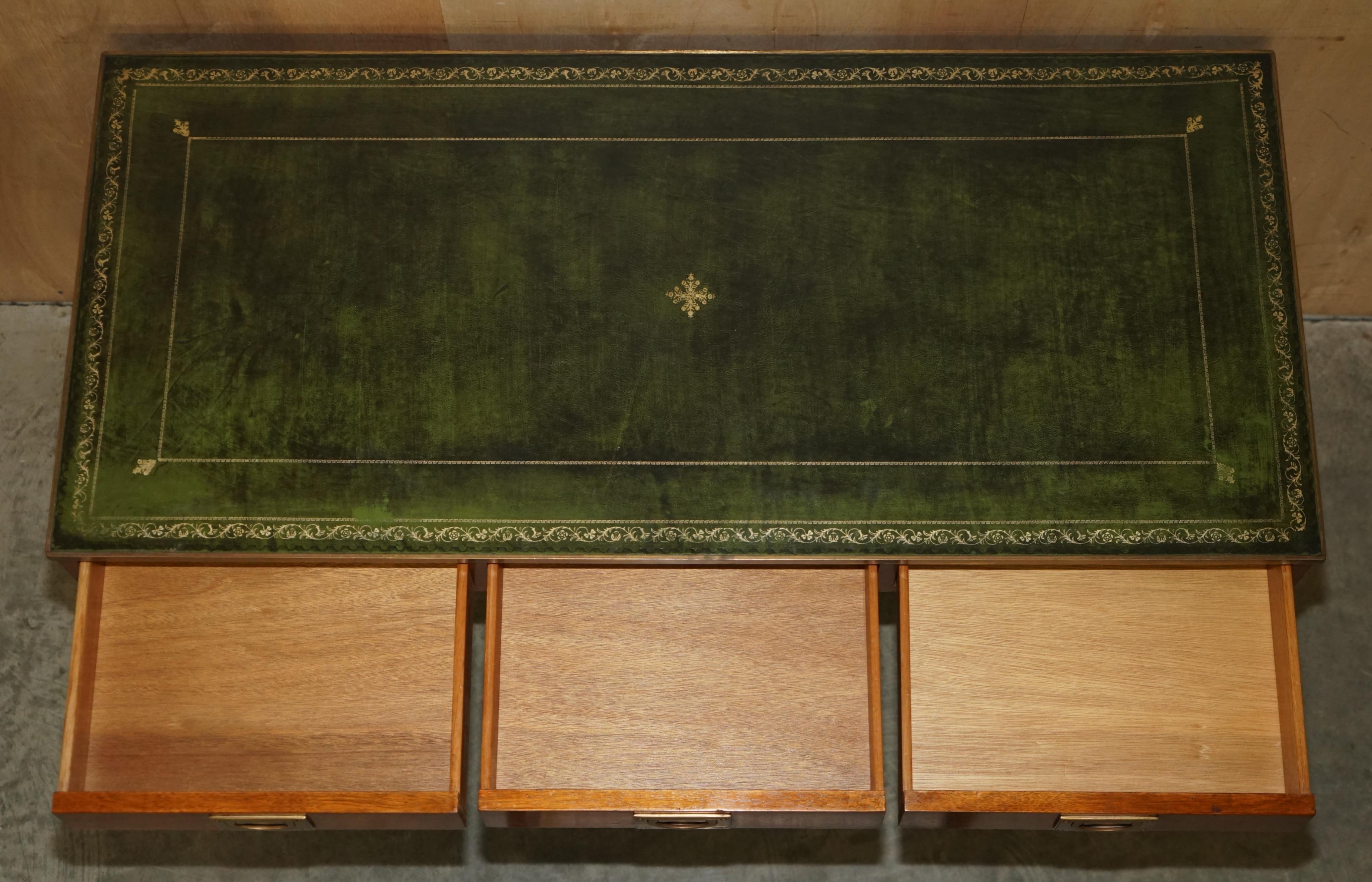 HARRODS KENNEDY BURR YEW WOOD MiLITARY CAMPAIGN GREEN LEATHER WRITING TABLE DESK 13
