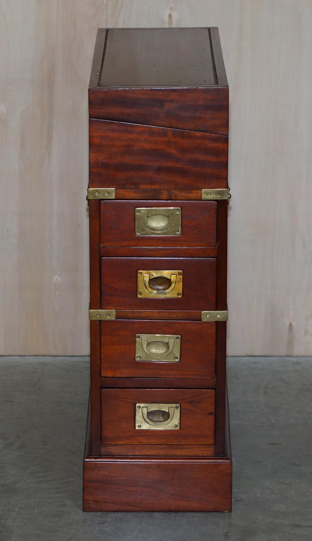 Campaign Harrods Kennedy Mahogany & Brass Small Davenport Pedestal Desk Side End Table