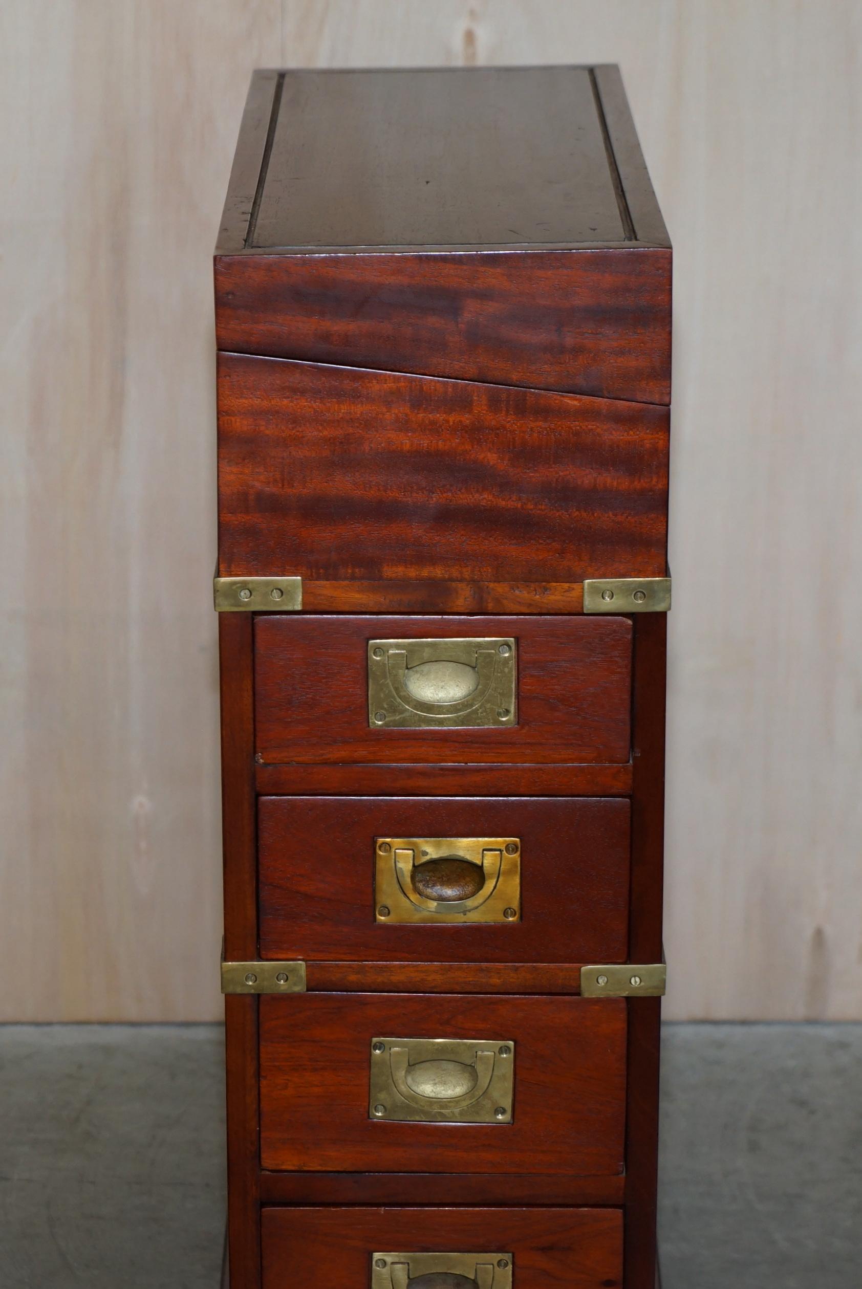 English Harrods Kennedy Mahogany & Brass Small Davenport Pedestal Desk Side End Table