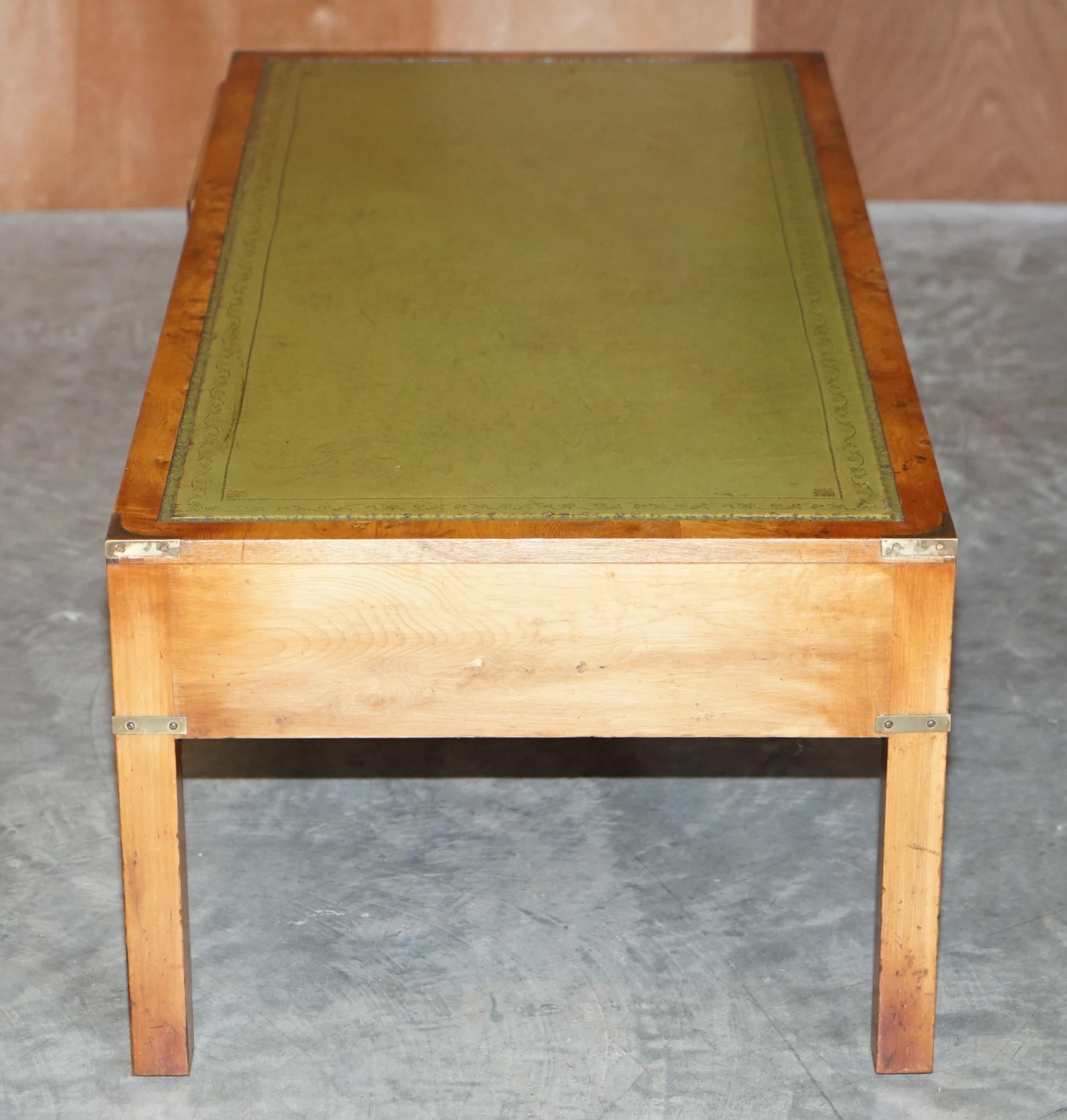 Harrods Kennedy Military Campaign Burr Elm Coffee Table Green Leather Surface 9