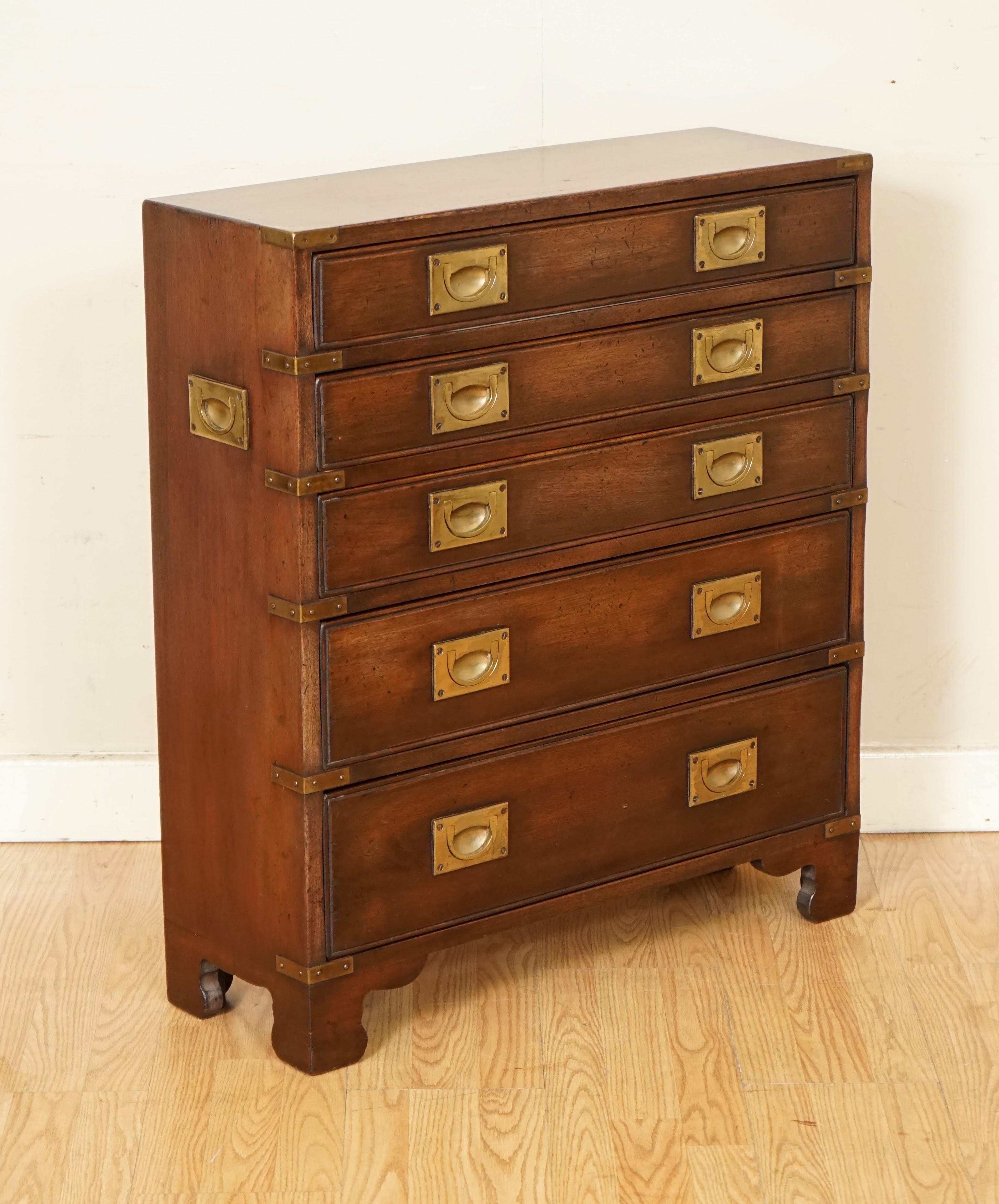 We are so excited to present to you this Outstanding Harrods Kennedy Military Campaign Chest of Drawers. 

A very well made and solid chest, with brass fixtures on all the edges and handles. 

We have lightly restored this by giving it a hand