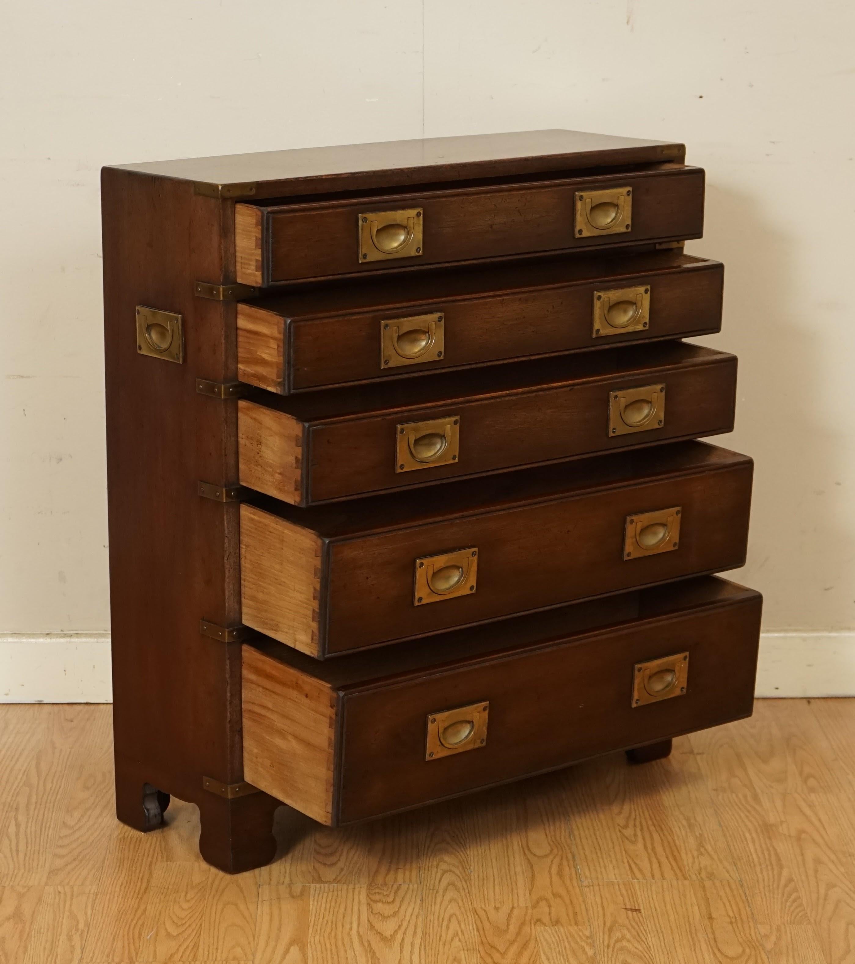 British Harrods Kennedy Military Campaign Chest of Drawers Mahogany Side Table