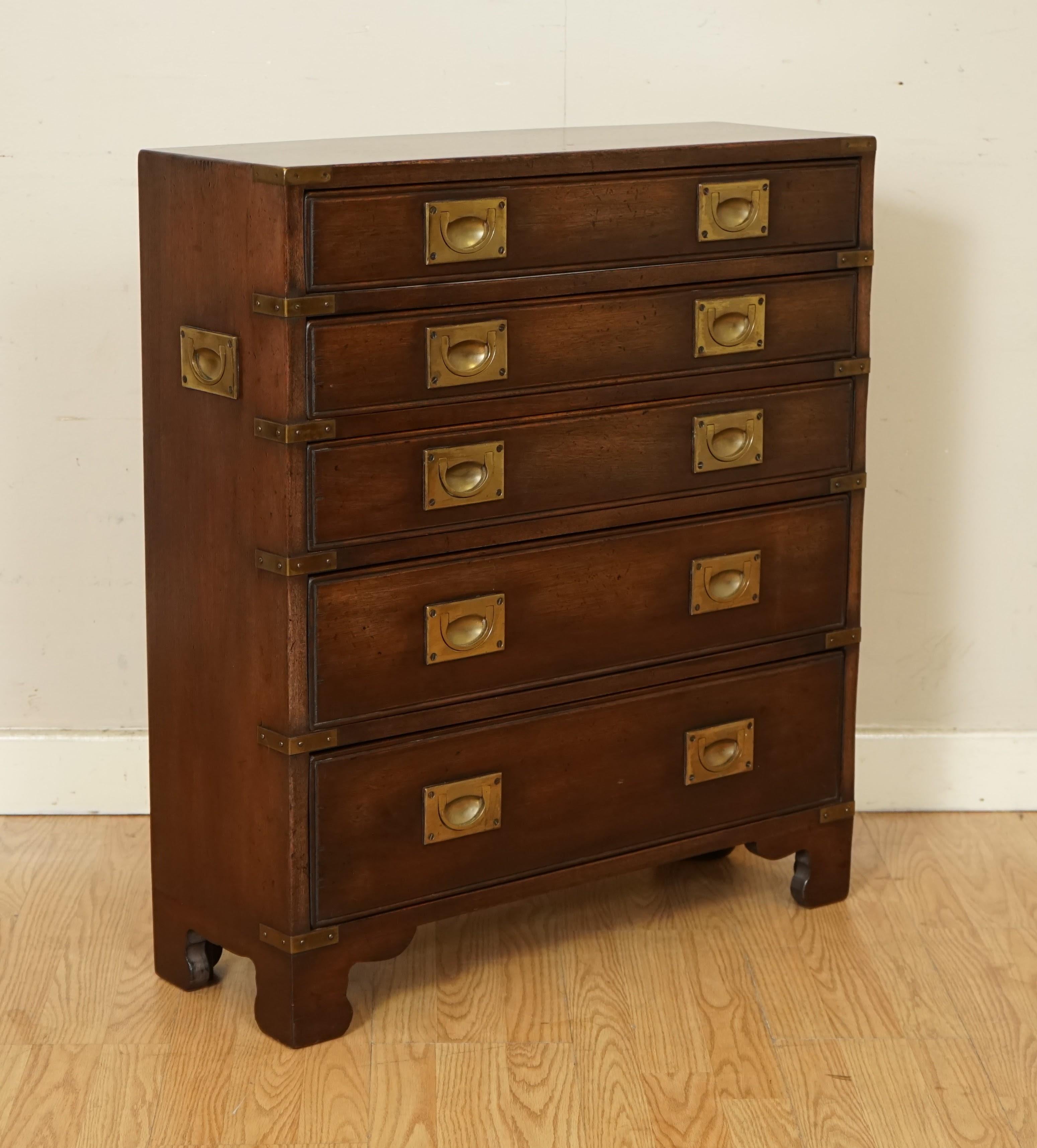 20th Century Harrods Kennedy Military Campaign Chest of Drawers Mahogany Side Table