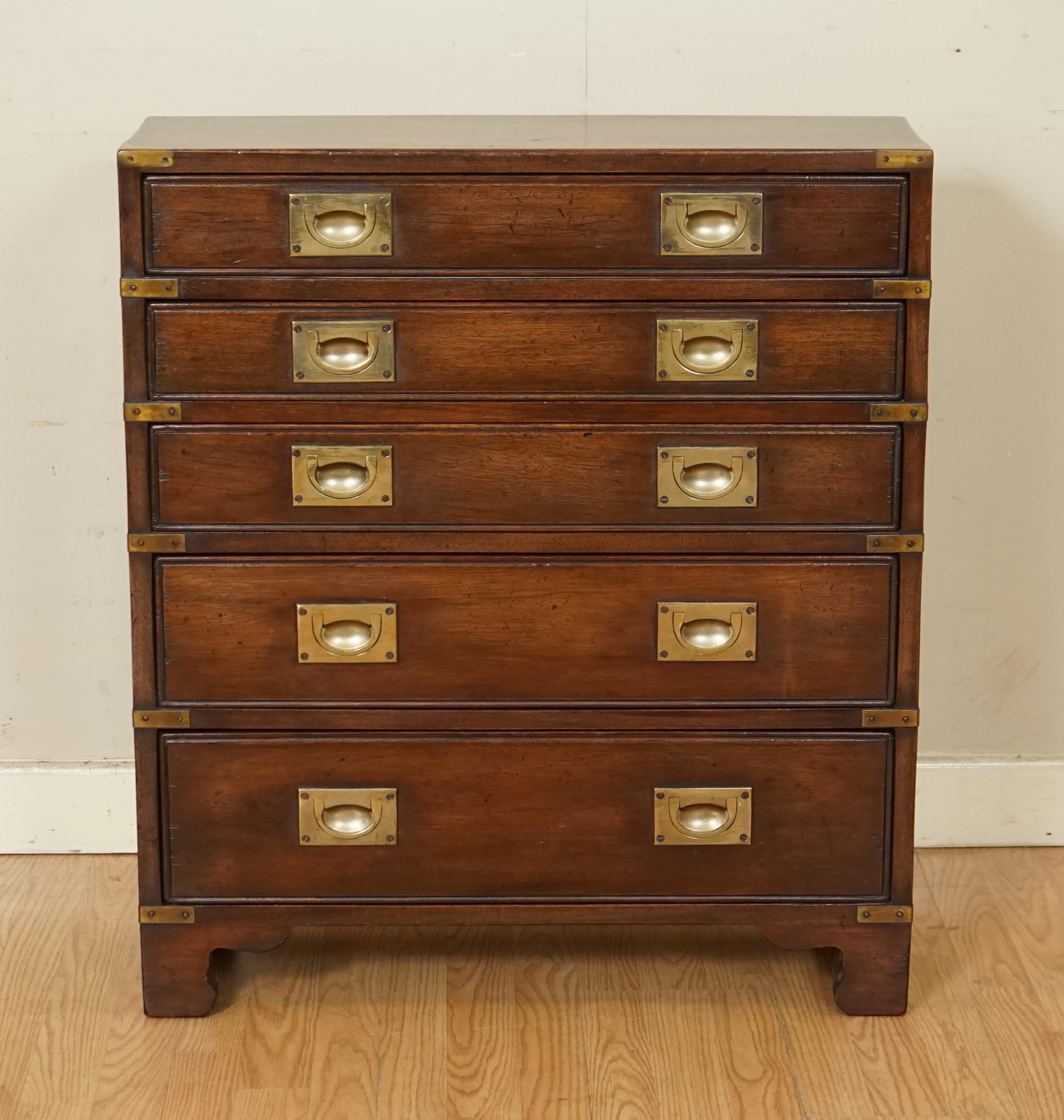 Brass Harrods Kennedy Military Campaign Chest of Drawers Mahogany Side Table