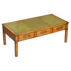 Harrods Kennedy Military Campaign Hardwood Coffee Table Green Leather Surface