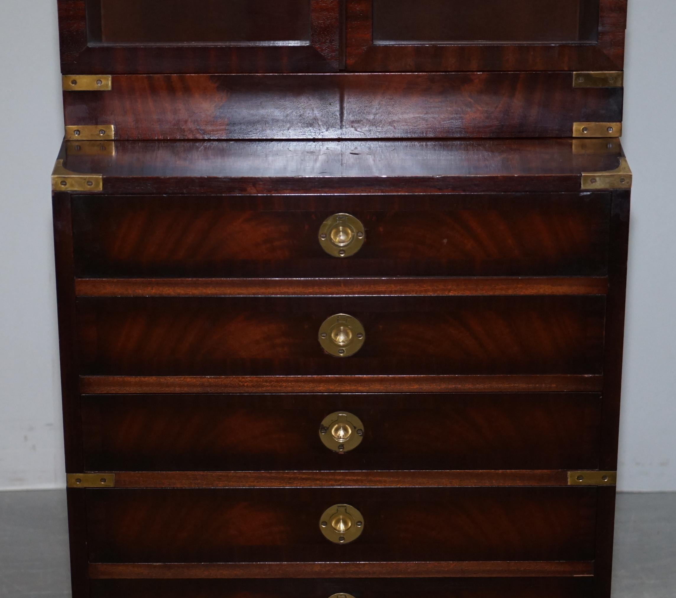 20th Century Harrods Kennedy Military Campaign Hardwood Brass Bookcase Chest of Drawers
