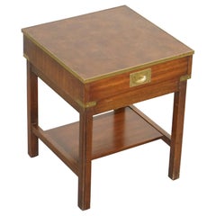 Harrods Kennedy Military Campaign Mahogany Brown Leather and Brass Side Table