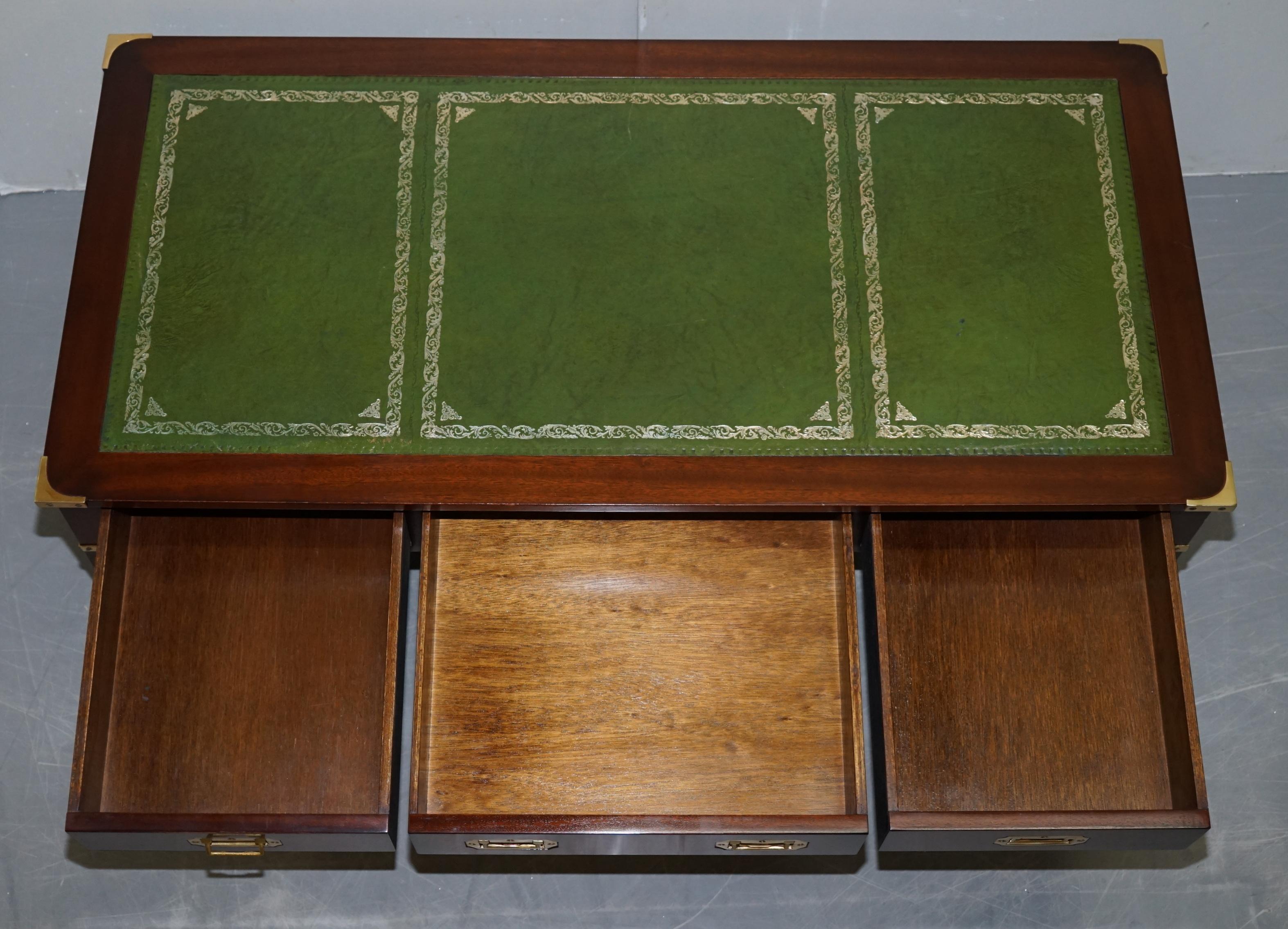 Harrods Kennedy Military Campaign Hardwood Coffee Table Green Leather Surface 14