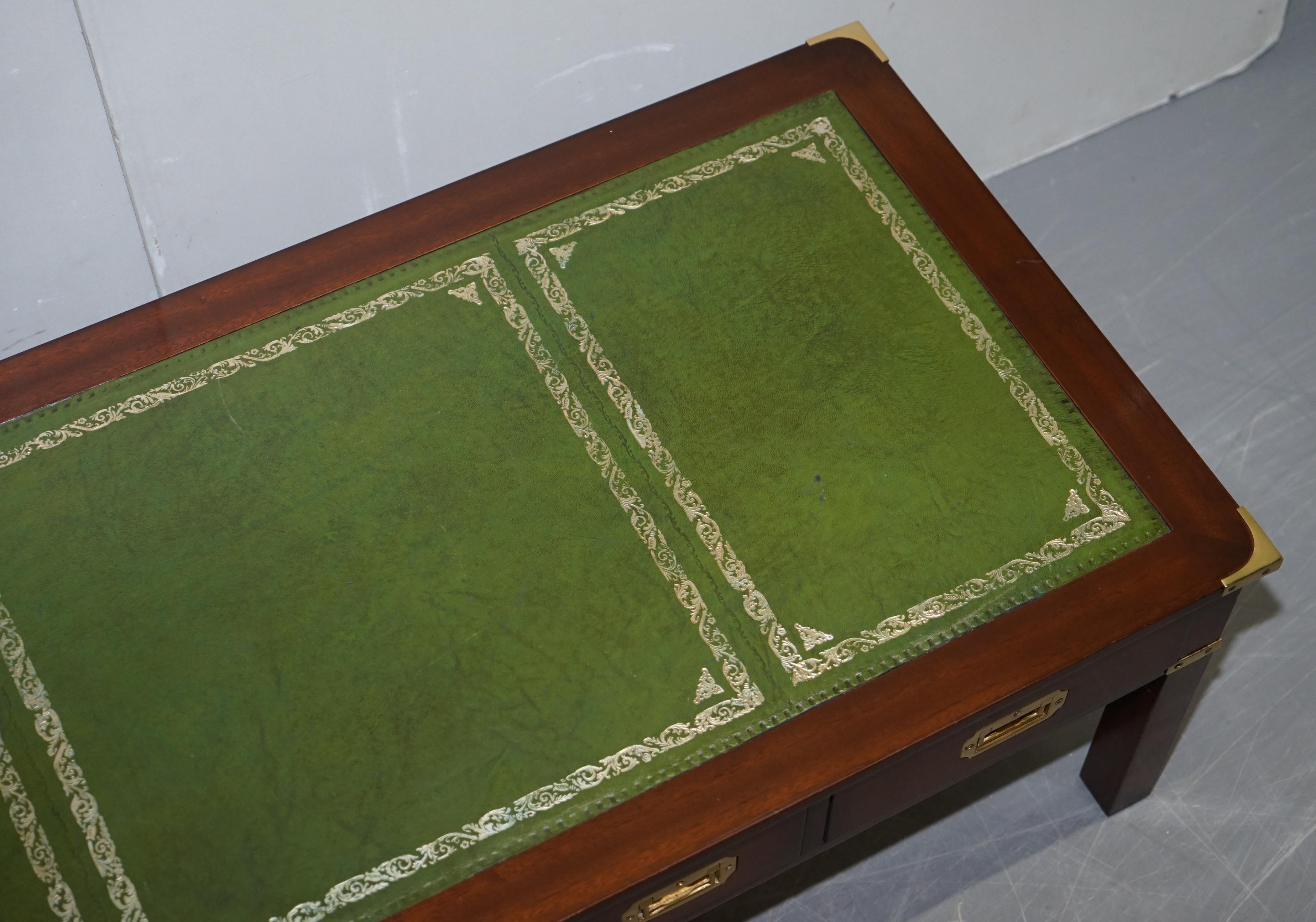 20th Century Harrods Kennedy Military Campaign Hardwood Coffee Table Green Leather Surface