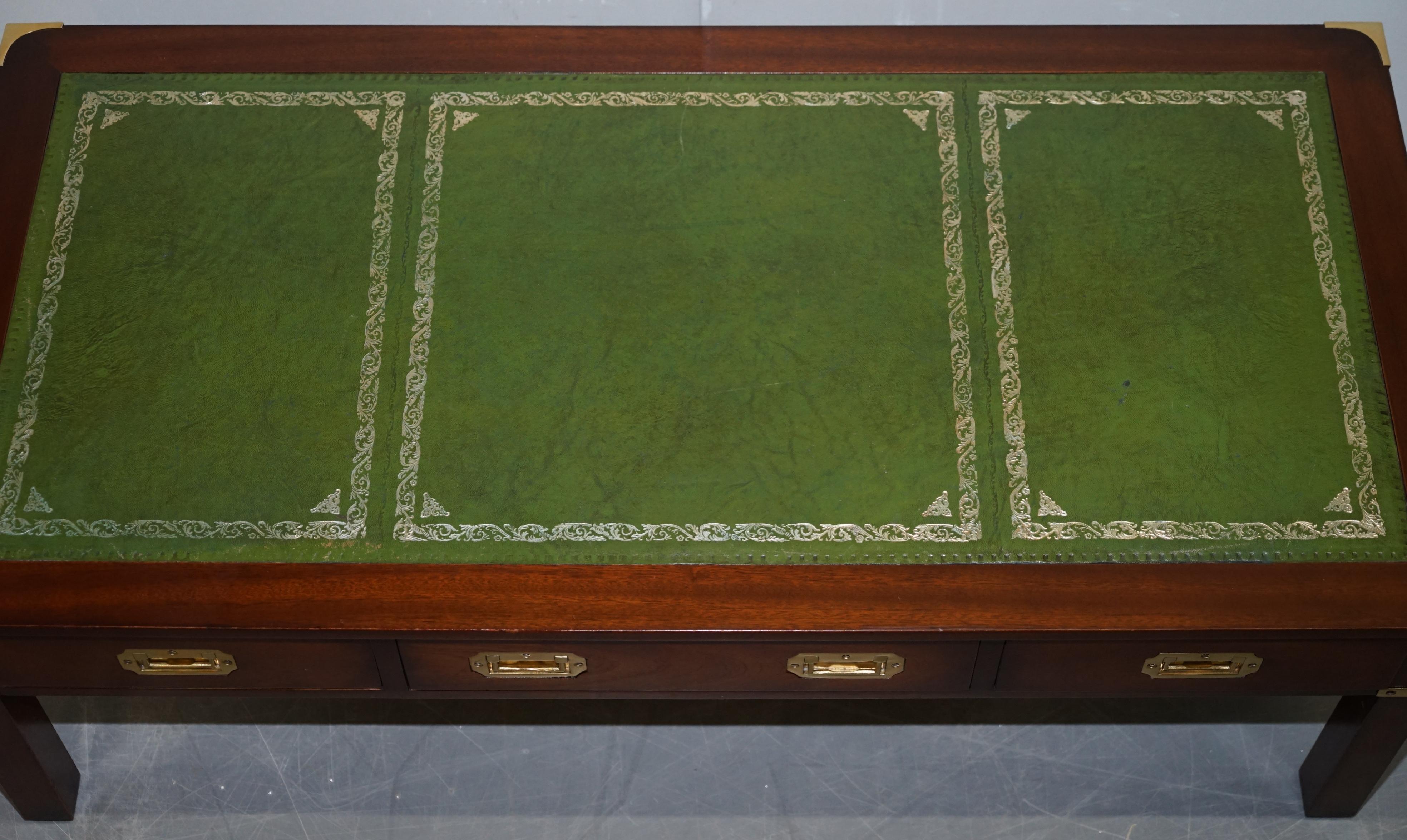 Harrods Kennedy Military Campaign Hardwood Coffee Table Green Leather Surface 1