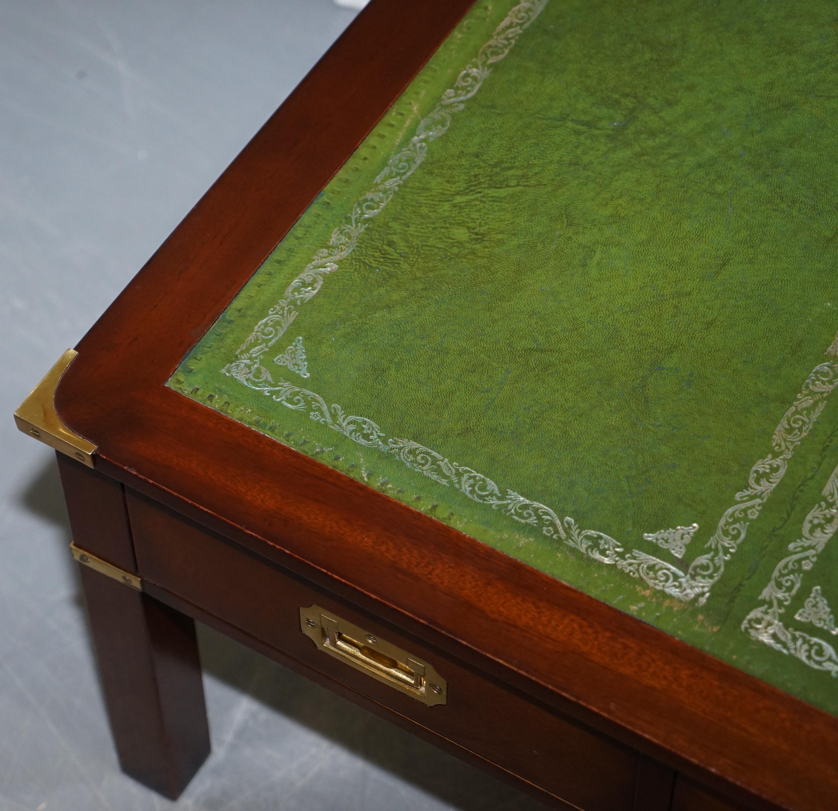 Harrods Kennedy Military Campaign Hardwood Coffee Table Green Leather Surface 2