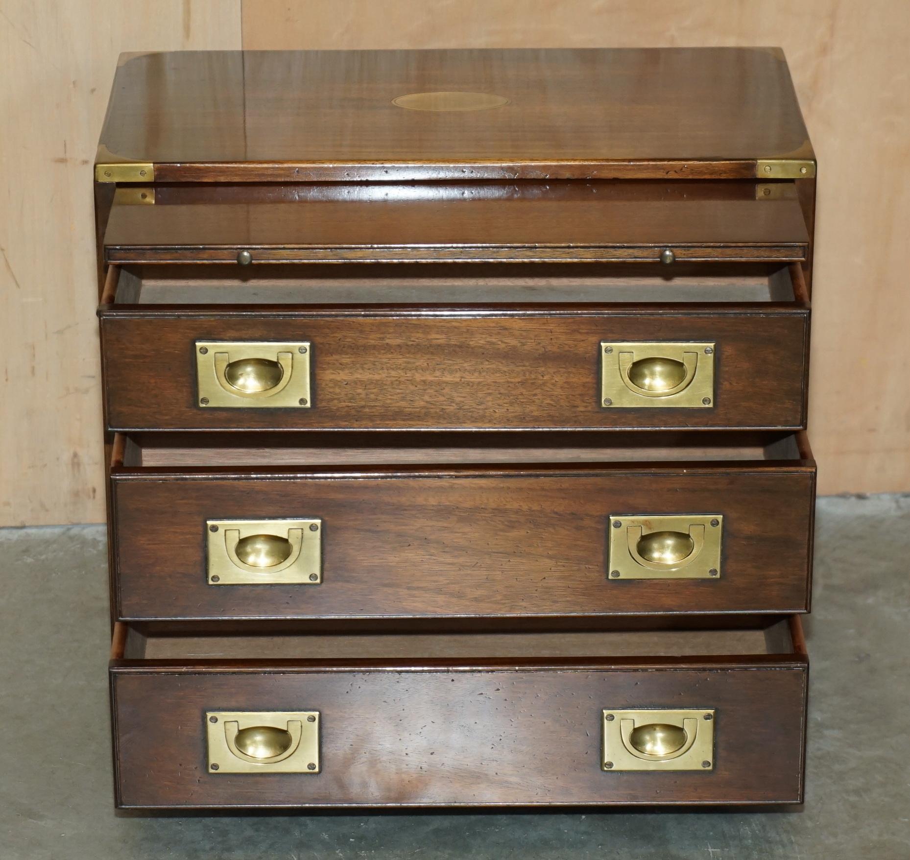 Harrods KENNEDY MILITARY CAMPAIGN SIDE END TABLE DRAWERS WiTH BUTLERS SLIP TRAY en vente 7
