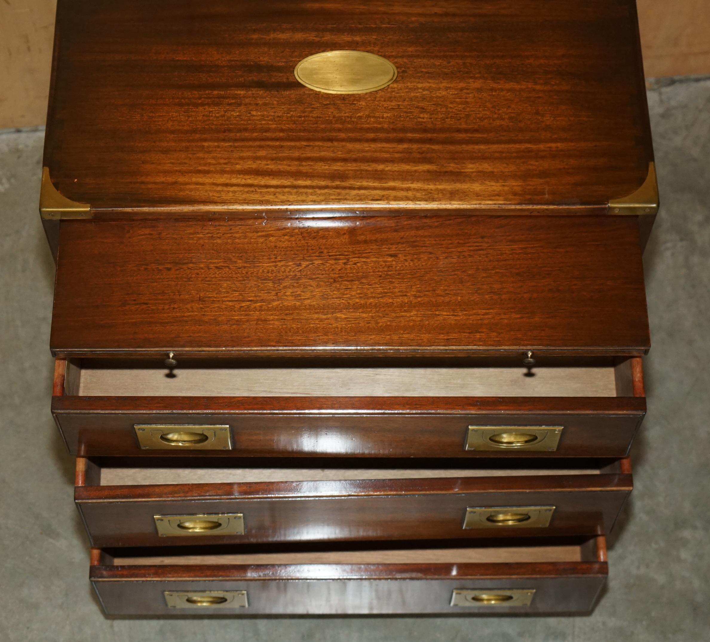 Harrods KENNEDY MILITARY CAMPAIGN SIDE END TABLE DRAWERS WiTH BUTLERS SLIP TRAY en vente 8