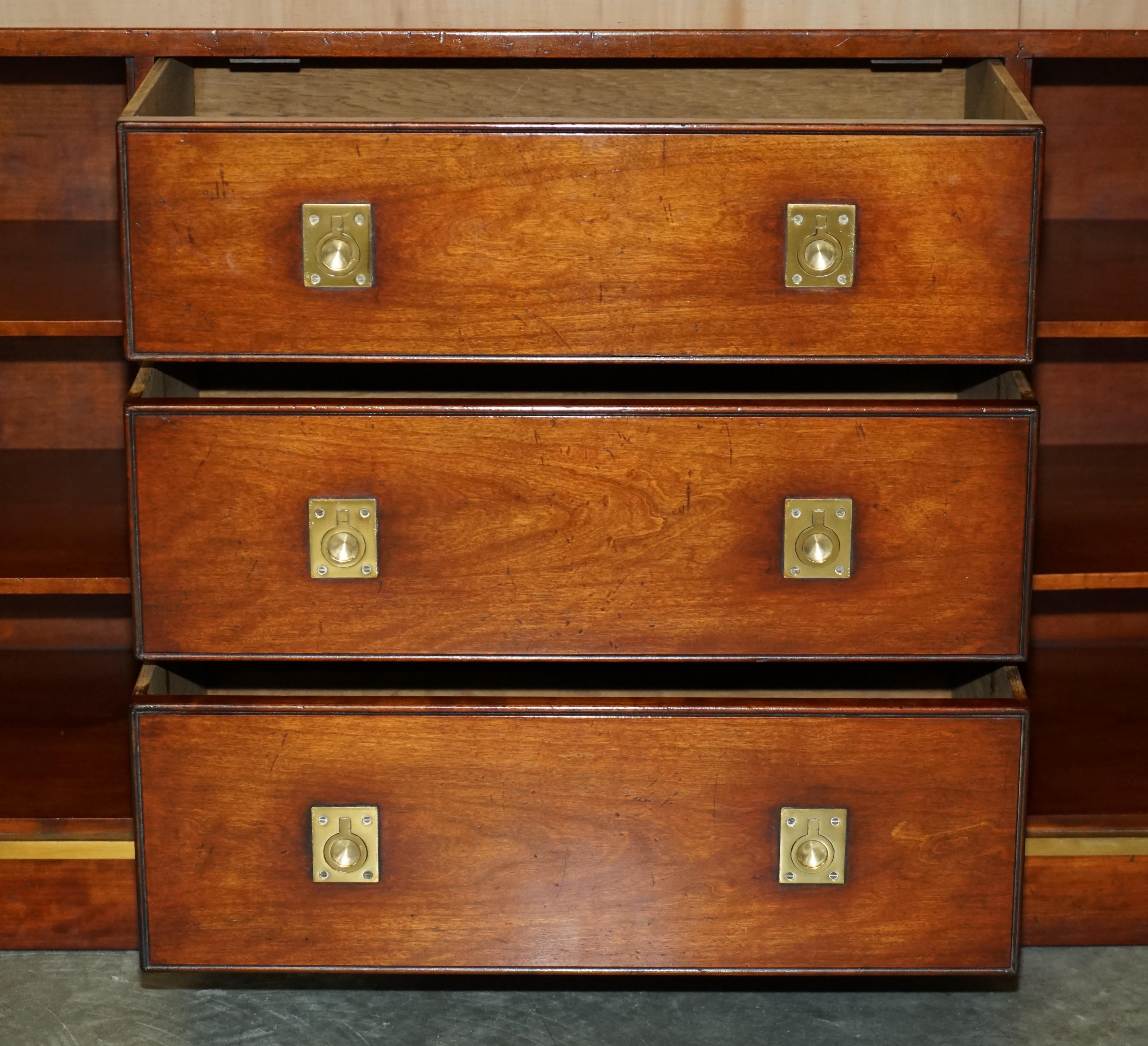 Harrods Kenney Hardwood & Brass Military Campaign Sideboard Chest of Drawers For Sale 13