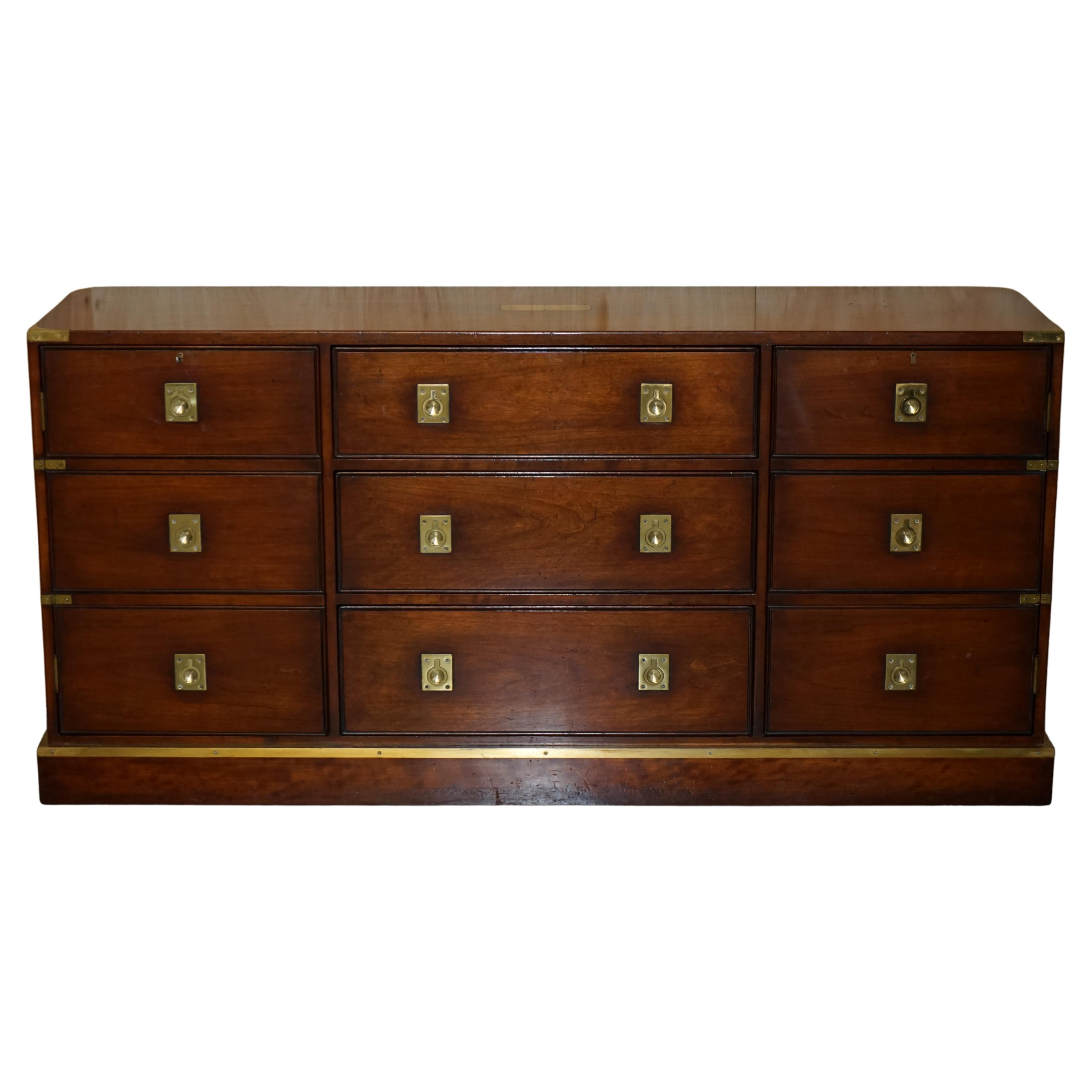 Harrods Kenney Hardwood & Brass Military Campaign Sideboard Chest of Drawers For Sale