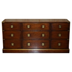 Harrods Kenney Hardwood & Brass Military Campaigner Sideboard Chest of Drawers (buffet de campagne militaire en bois dur et en laiton)