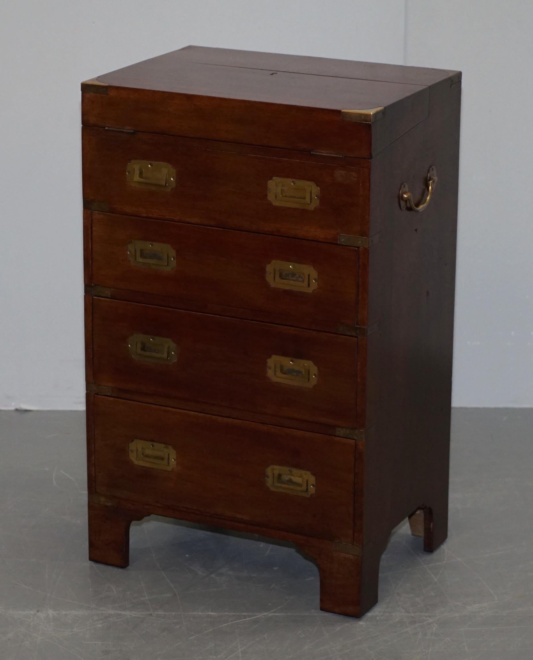 Hand-Crafted Harrods Kenney Military Campaign Chest of Drawers Oxblood Leather Writing Slope