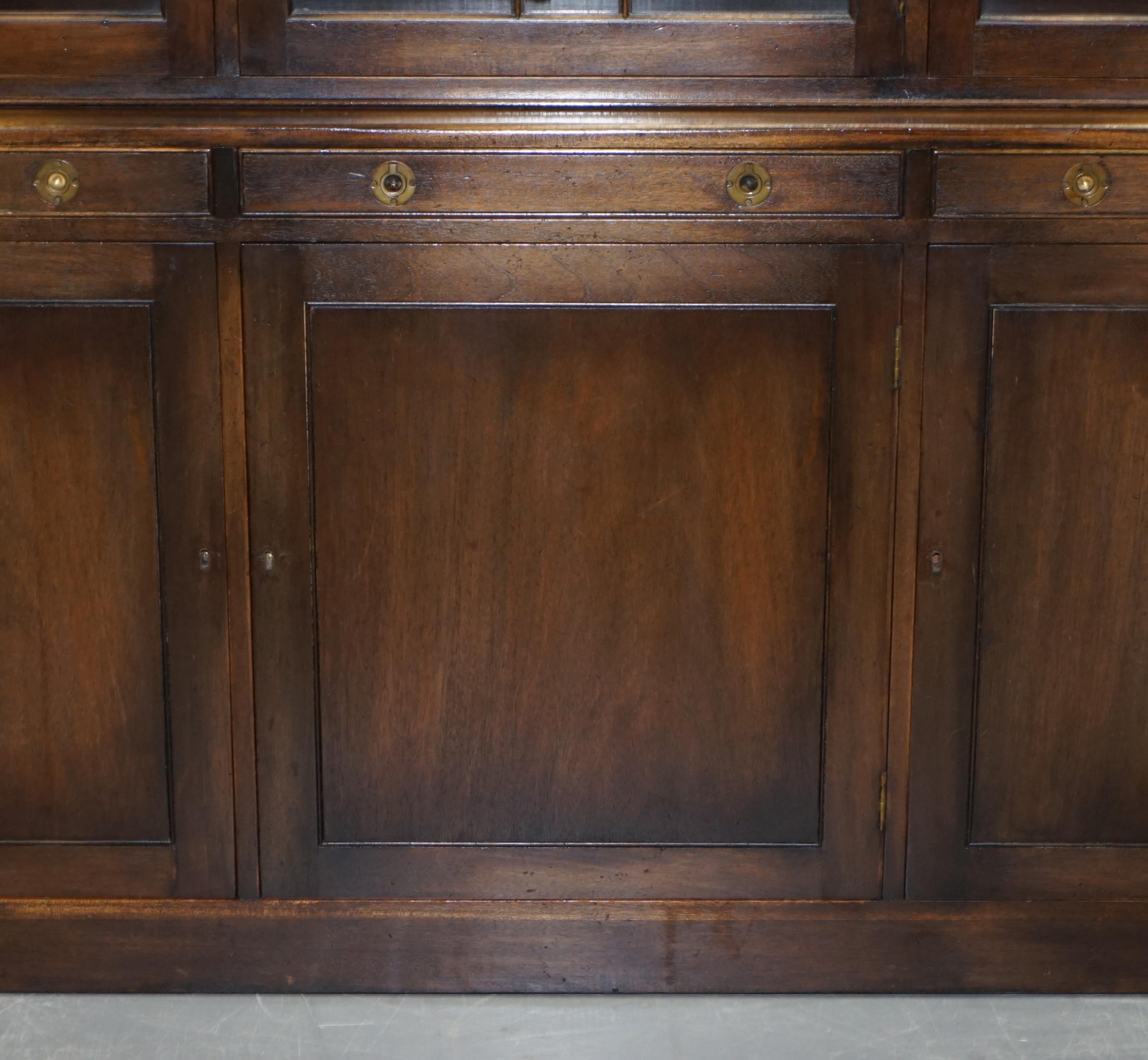 20th Century Harrods London Astral Glazed Military Campaign Library Bookcase Leather Desk