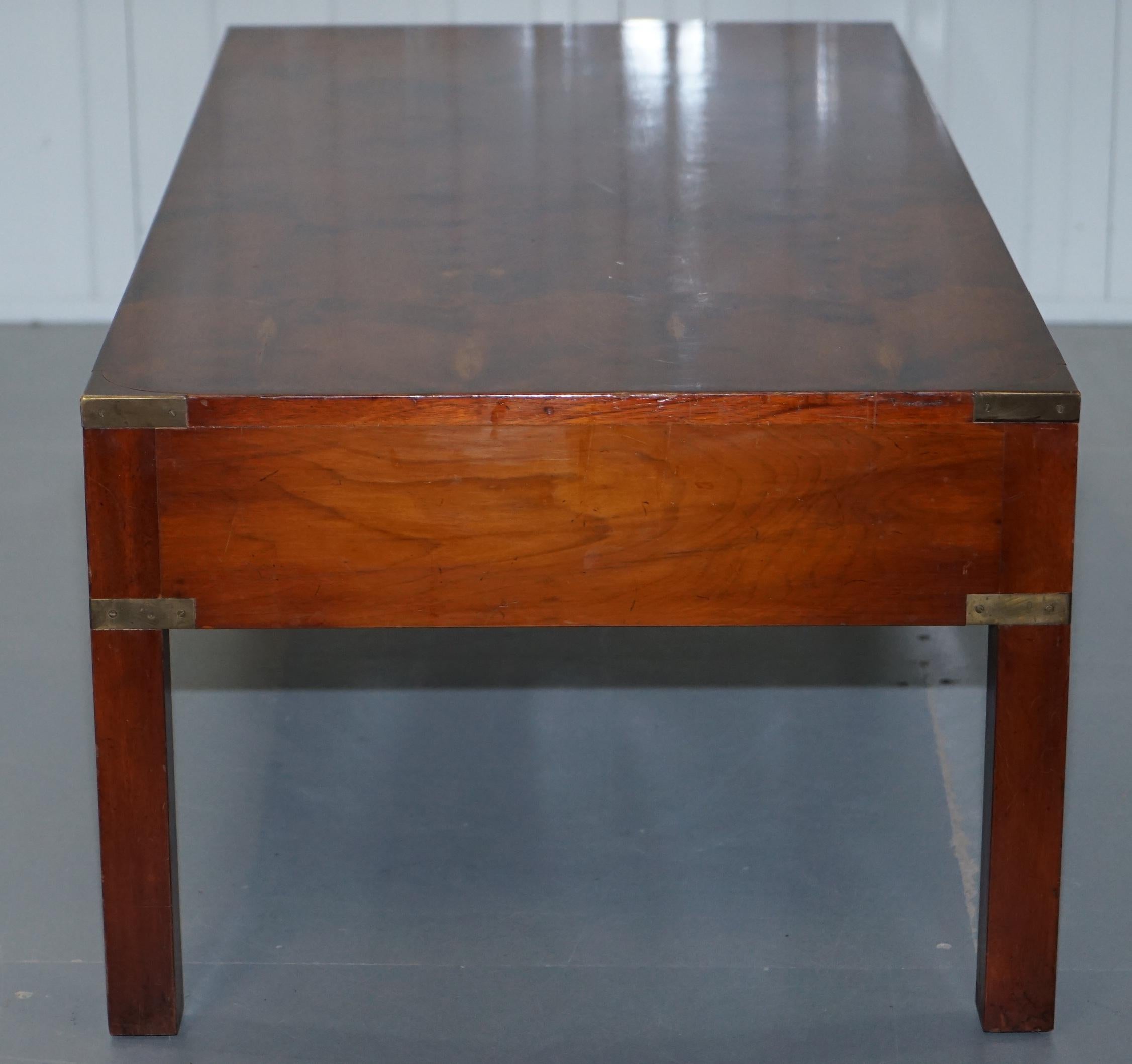 Harrods London Burr Yew Military Campaign Style Coffee Table Three Drawers 7