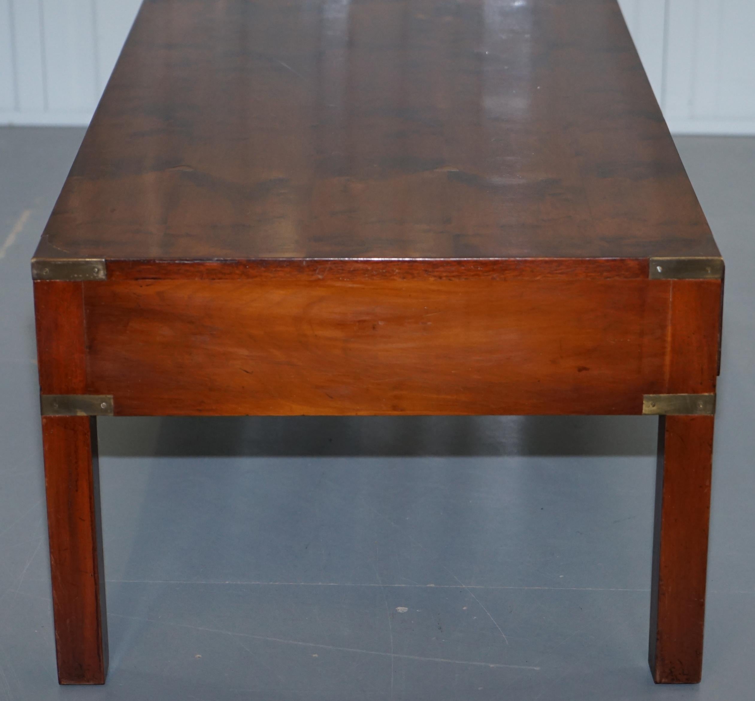 Harrods London Burr Yew Military Campaign Style Coffee Table Three Drawers 10