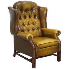Harrods London Chesterfield Aged Brown Leather Recliner Armchair Comfortable