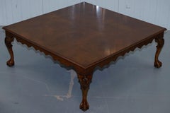 Harrods London Georgian Irish Style Burr Walnut Coffee Table Claw and Ball Feet