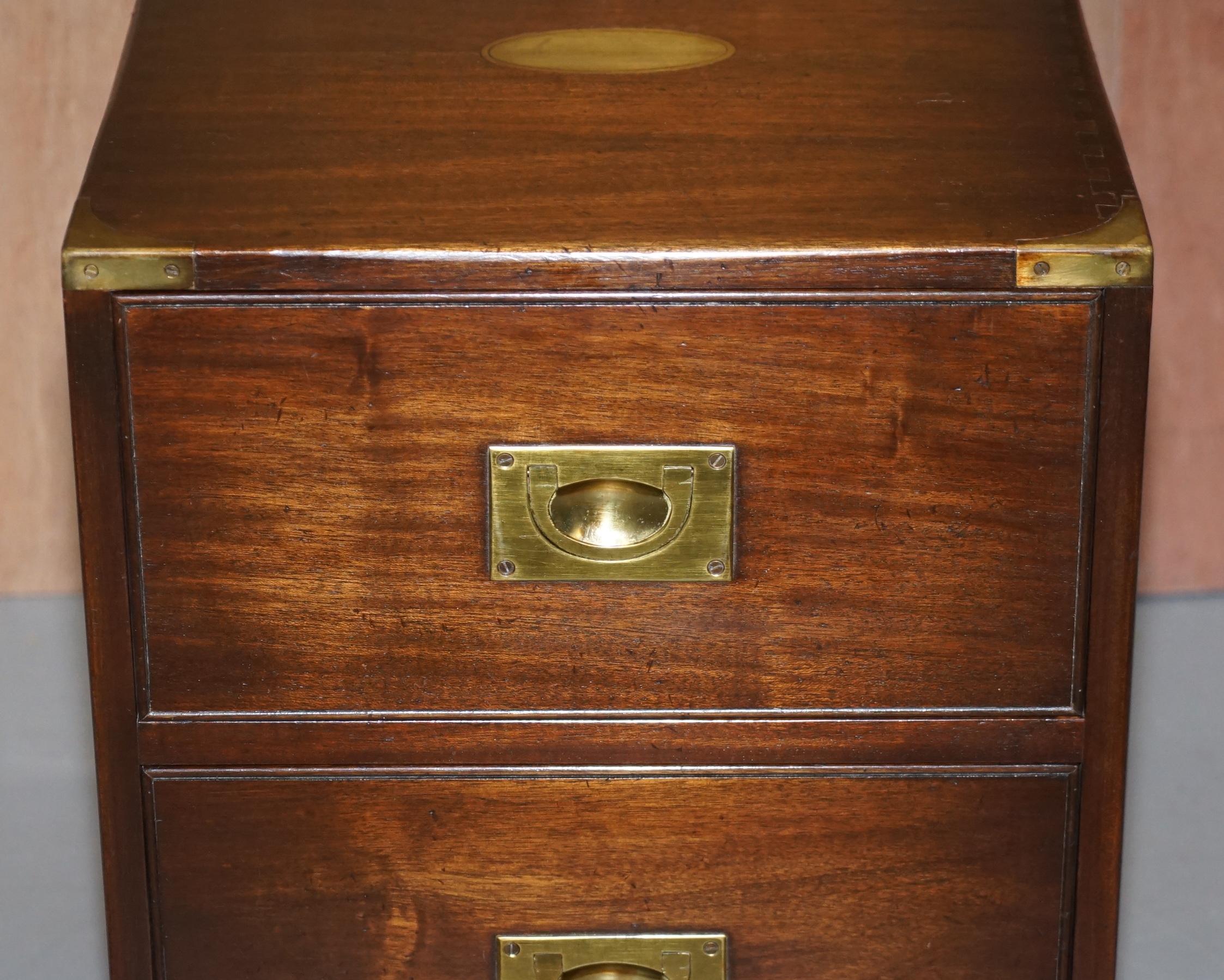 Hand-Crafted Harrods London Kennedy Military Campaign Bedside Table Size Chest of Drawers