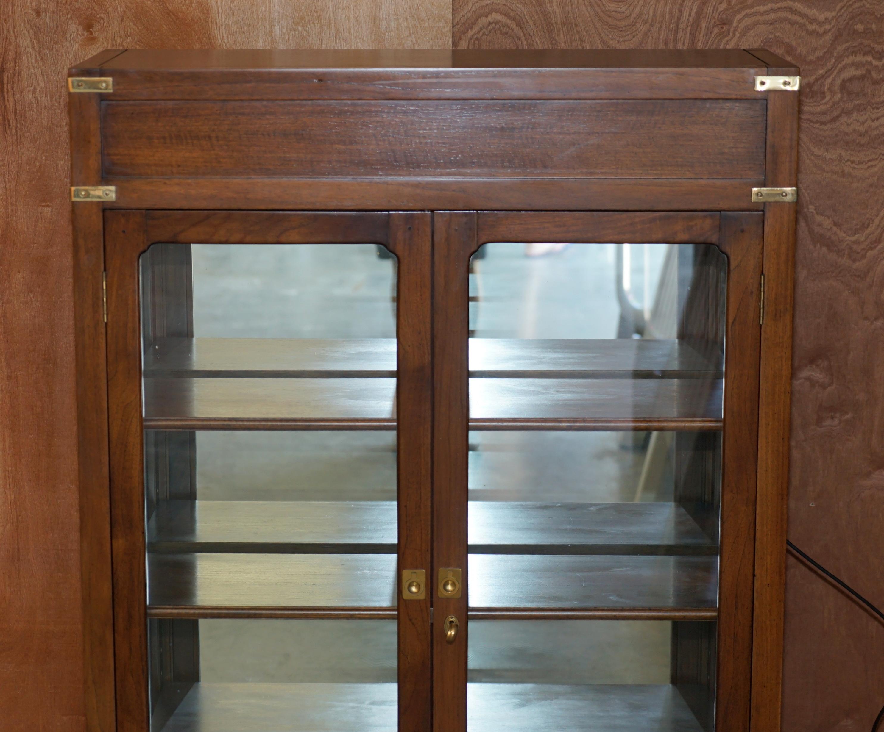 English Harrods London Kennedy Military Campaign Display Case with Light Mirrored Back