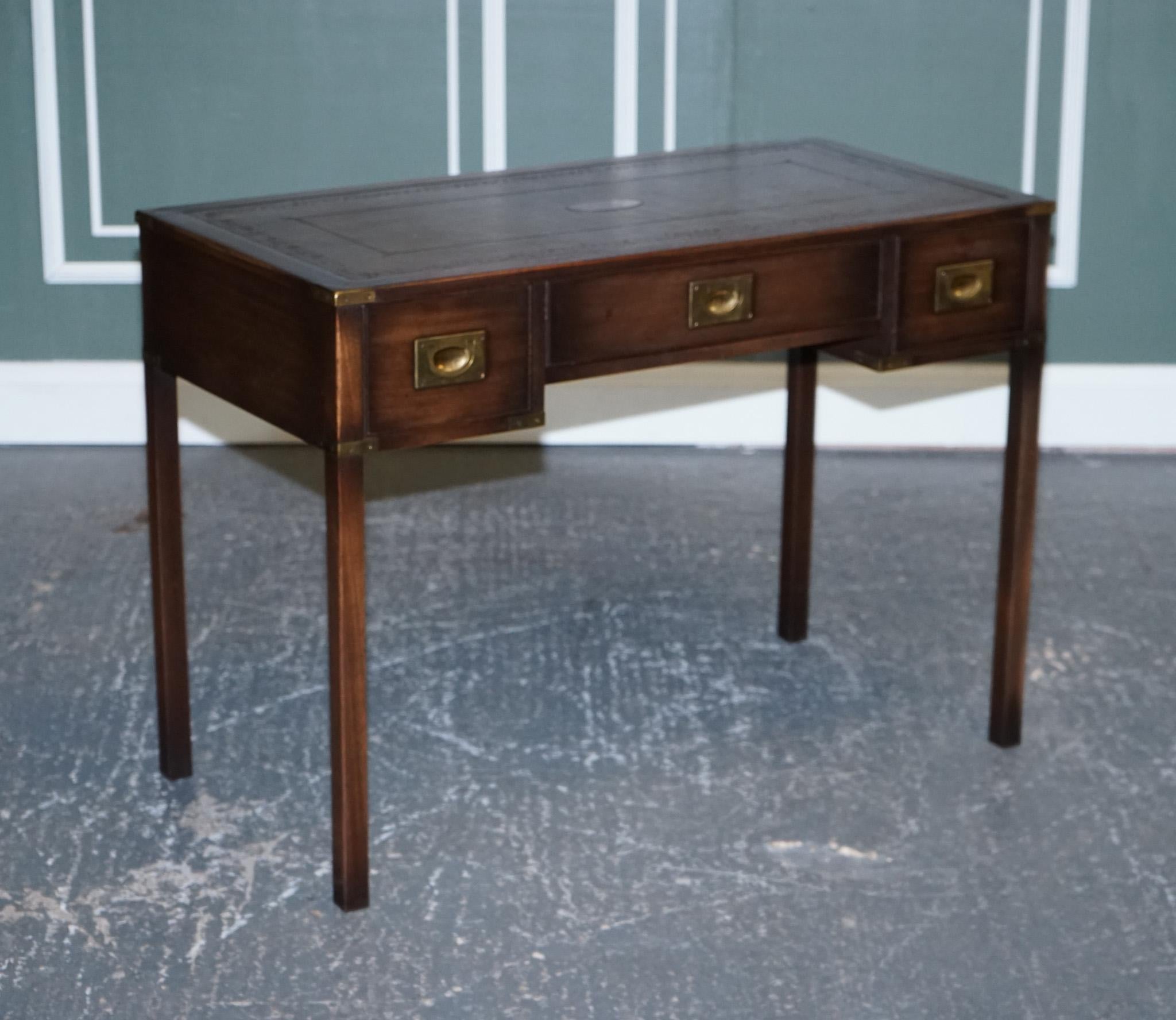 Hand-Crafted Harrods London Kennedy Military Campaign Leather Writing Table Desk