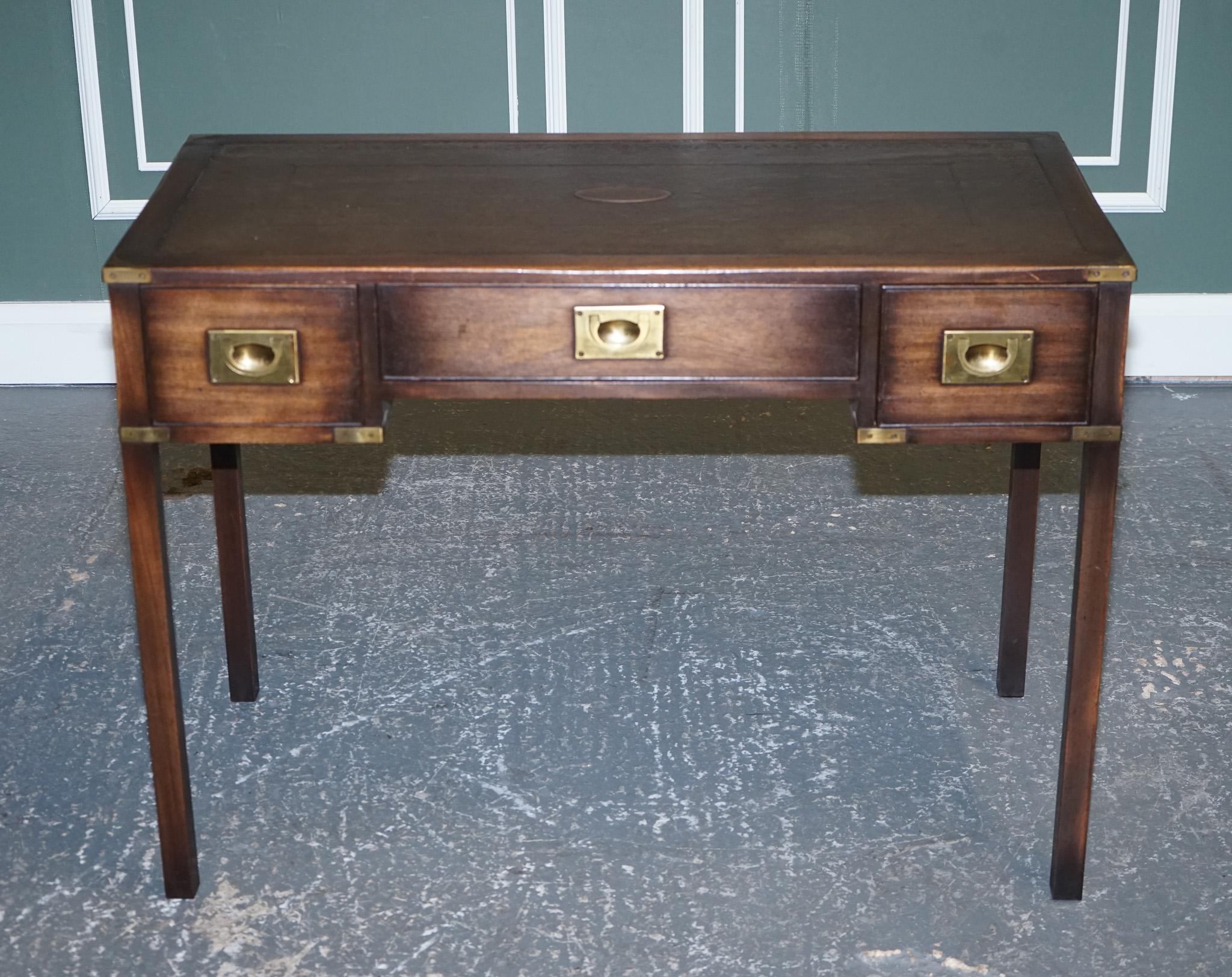 20th Century Harrods London Kennedy Military Campaign Leather Writing Table Desk