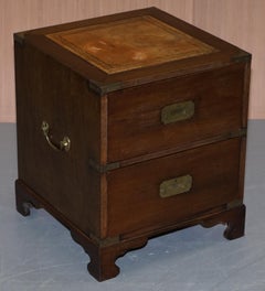Harrods London Kennedy Military Campaign Side Table Drawers Pair Brown Leather