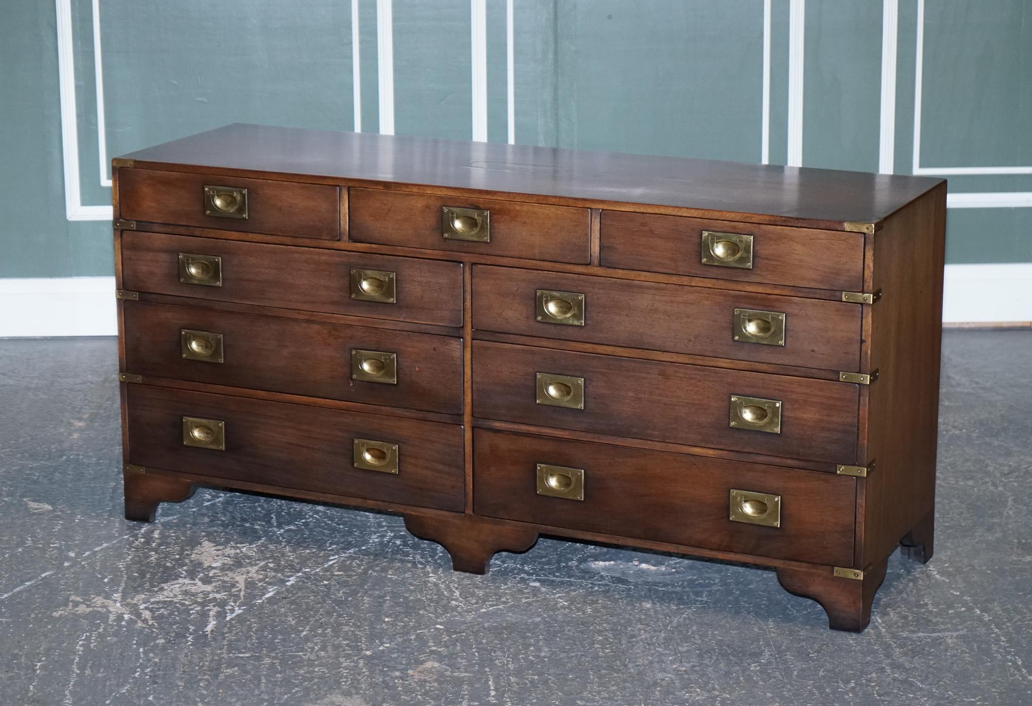 Hand-Crafted Harrods London Kennedy Military Campaign Sideboard Chest of Drawers