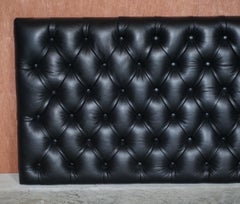 Harrods London King Size Black Leather Chesterfield Tufted Padded Headboard