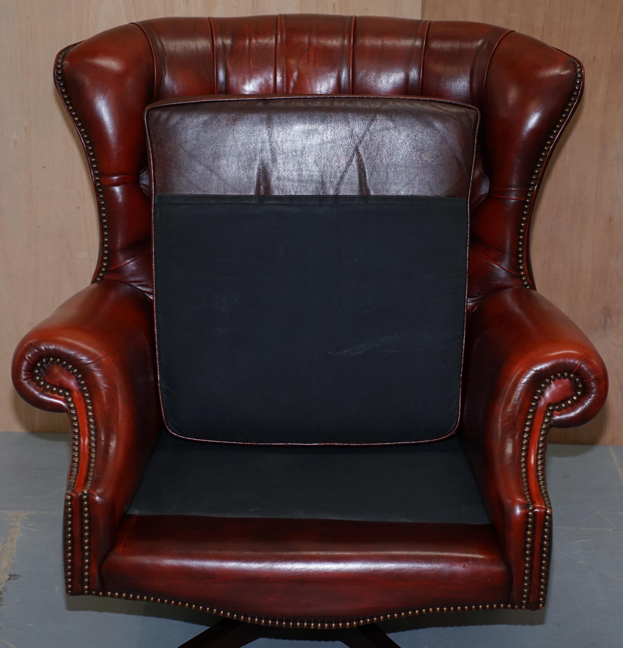 Harrods London Oversized Oxblood Leather Wingback Library Office Reading Chair 2