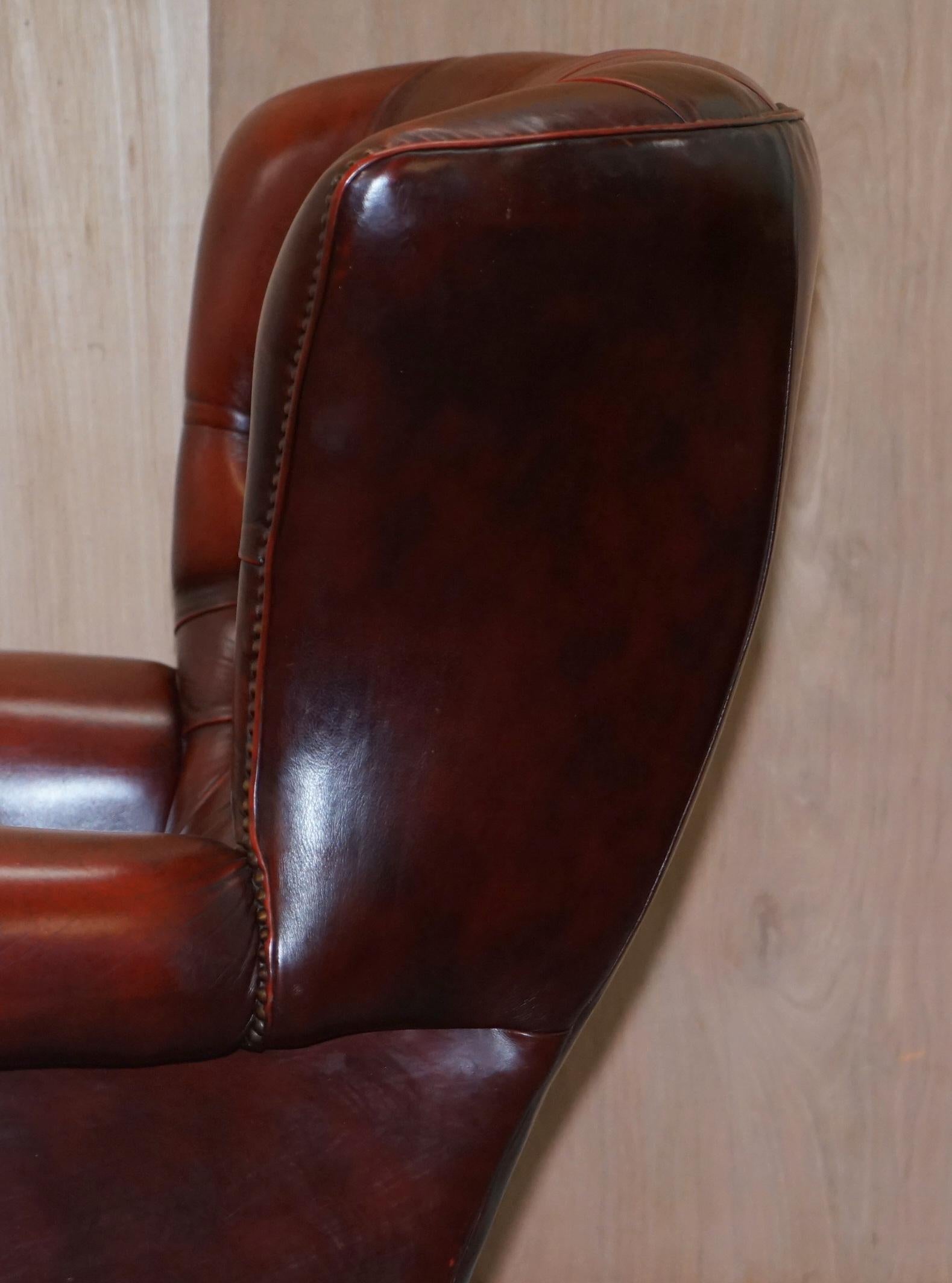 Harrods London Oversized Oxblood Leather Wingback Library Office Reading Chair 7