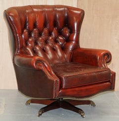 Harrods London Oversized Oxblood Leather Wingback Library Office Reading Chair