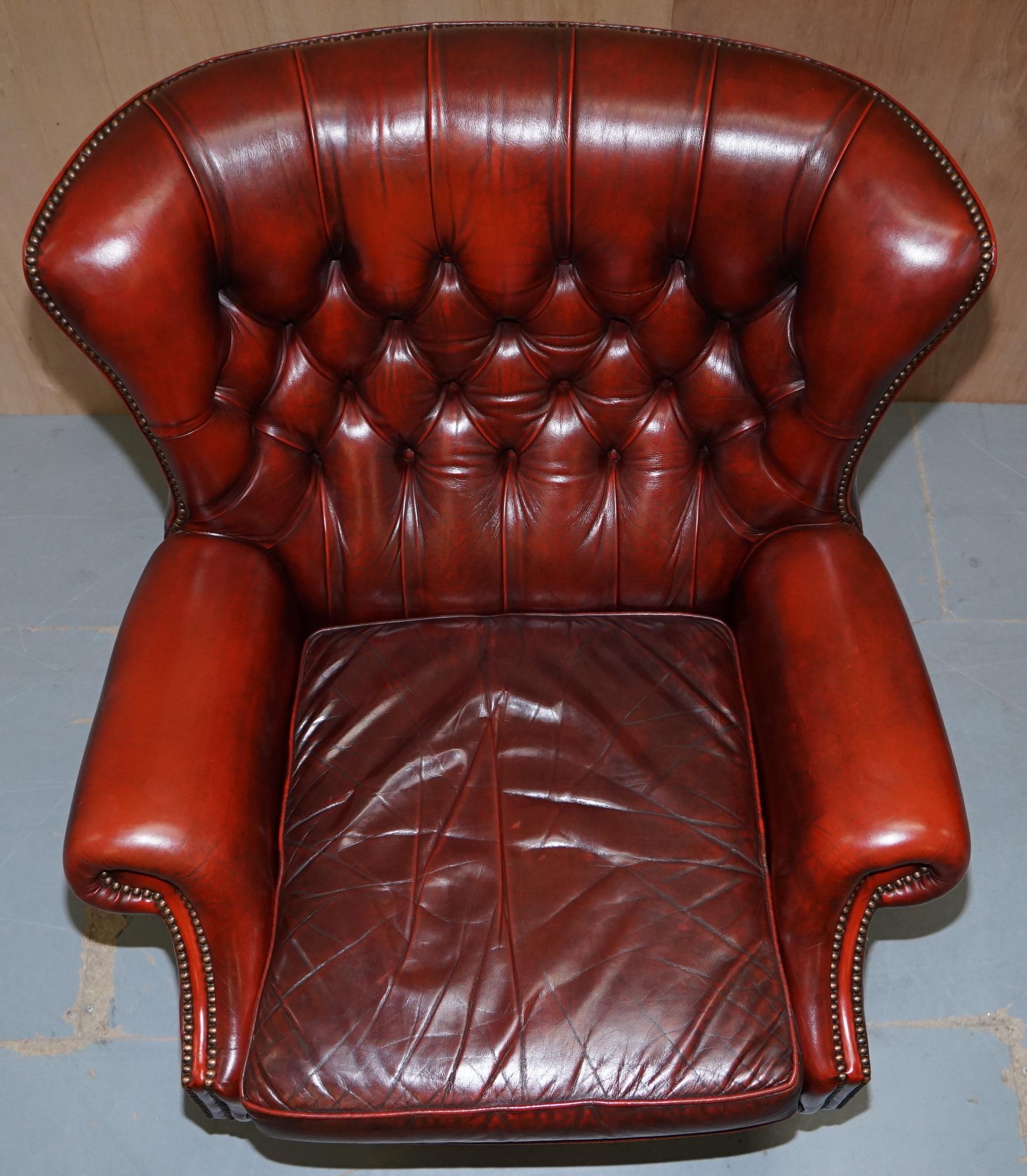 Mid-Century Modern Harrods London Oversized Oxblood Leather Wingback Library Office Reading Chair